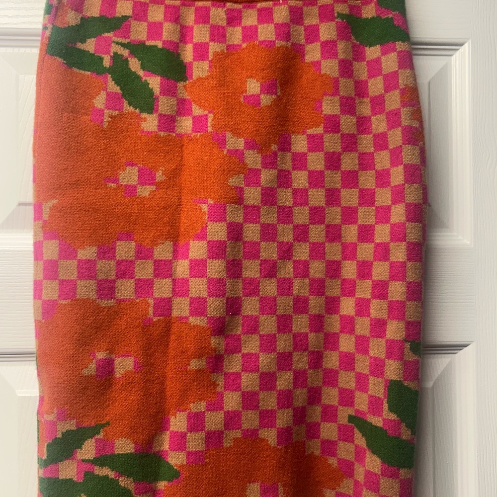 Anthropologie Pink and Orange Floral Midi Skirt